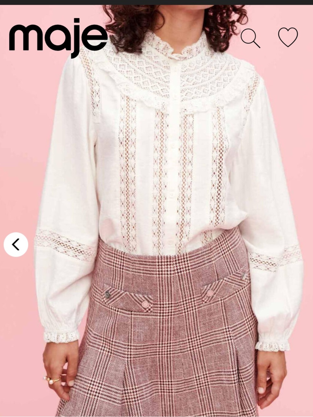 Maje White Lace-Inset Victorian Blouse